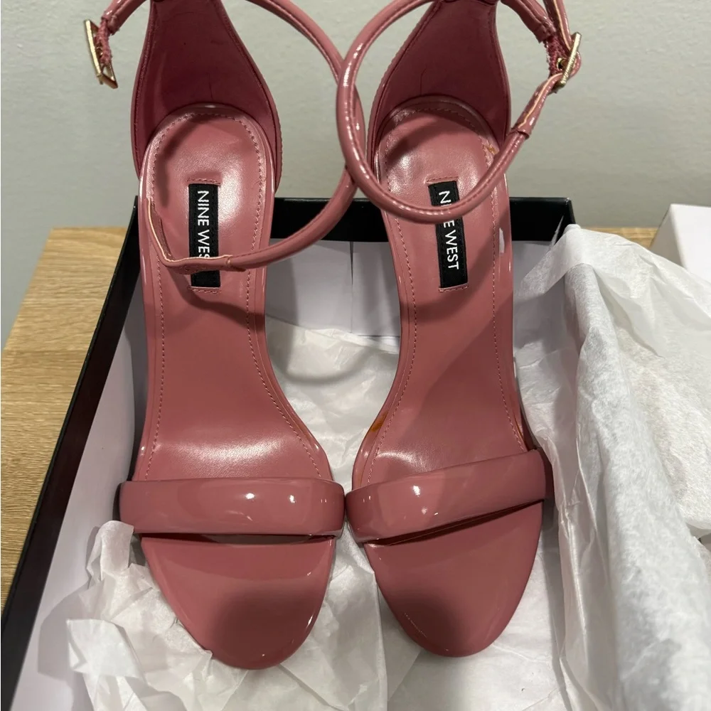 Nine West Pink Patent Ankle-Strap Stiletto Heels - Picture 6 of 8